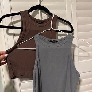 Zara Brown and Gray Ribbed Tank Tops
